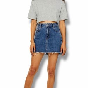 3/$25! Topshop Moto Raw Hem Distressed Denim Mini Skirt Blue US 4